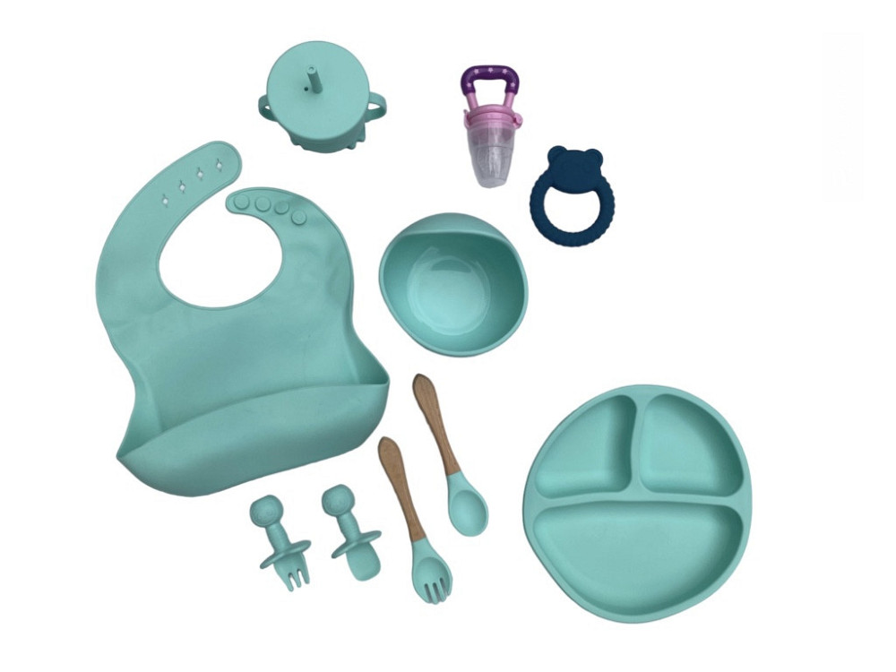 Детский силиконовый набор посуды для кормления ментоловый 12 предметов Киев - изображение 5